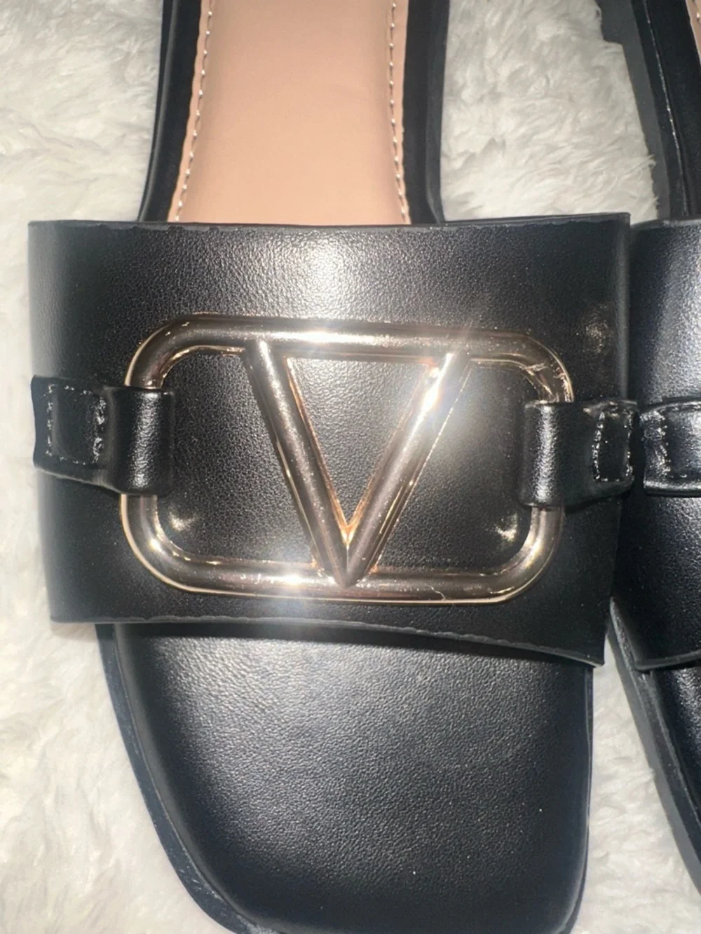 NWT Black Slide Sandals with Gold Accent - Picture 5 of 6